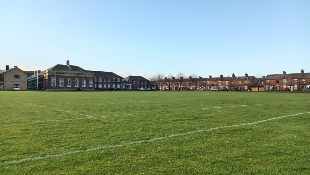 Grass Rugby Pitch at Audenshaw School in Manchester